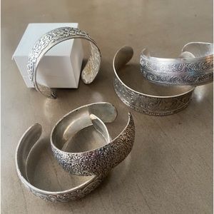 Set of 5 Silver Wide Cuff Stacking Bracelets Adjustable